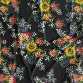 Black With Bright Yellow Floral Digital Printed Fabric For Kurti Manufacturer